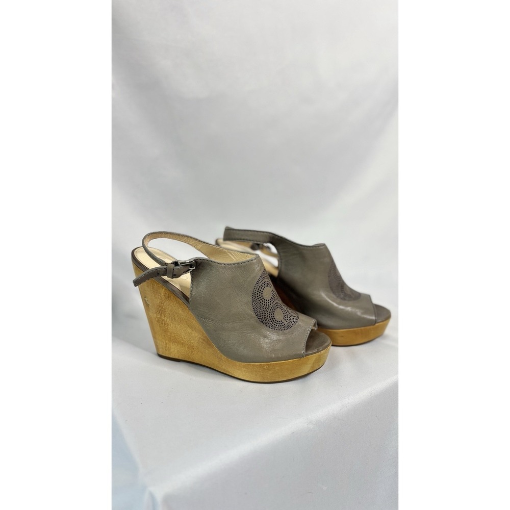 Coach Jade Wedge Platform Leather Laser Cut-out Open Peep Toe Taupe Gray 8 - Picture 7 of 8
